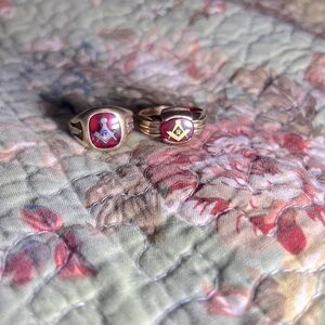 Pair of 10k Masonic Gold and Ruby Mens Ring